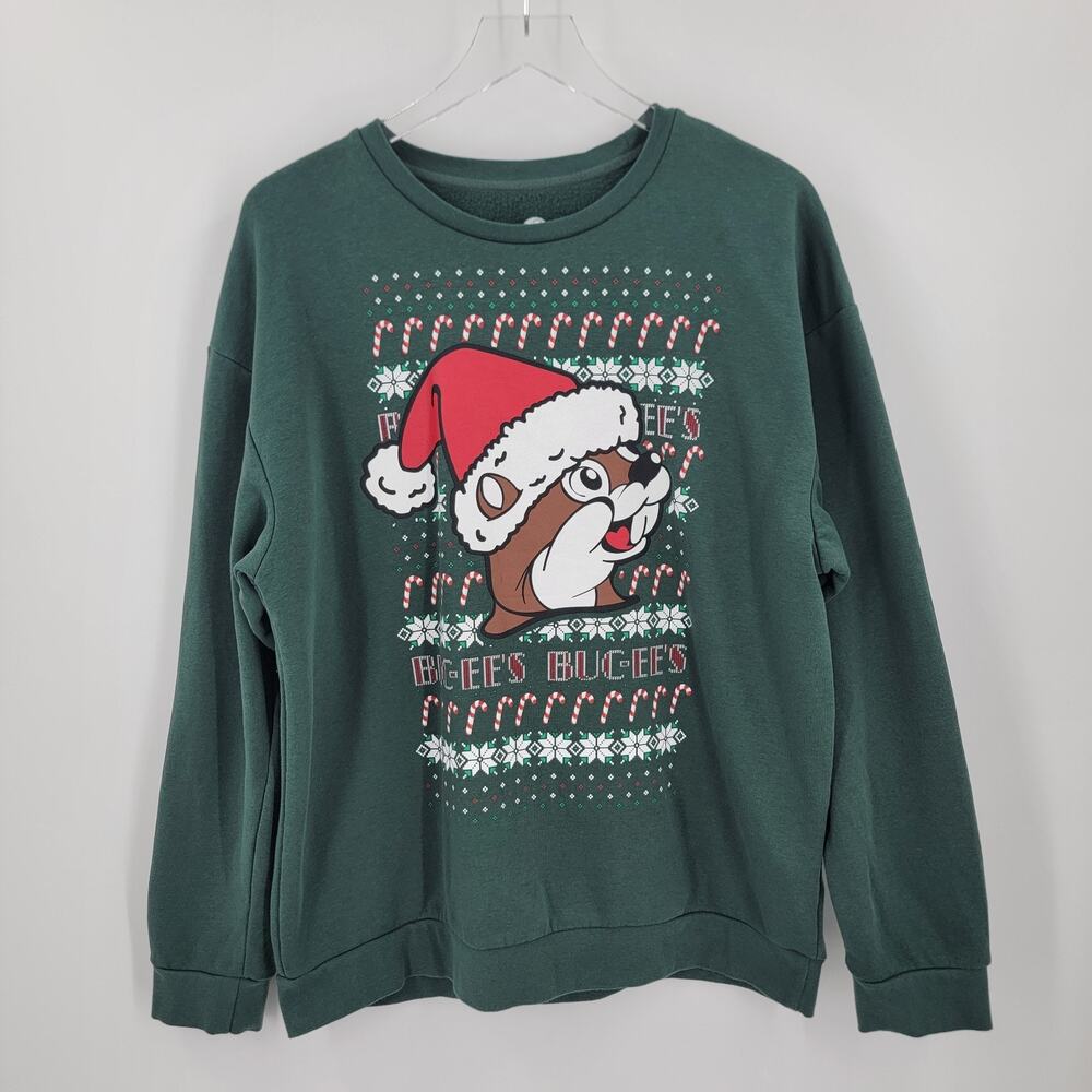 Buc-ees Christmas Sweatshirt Large Green Crewneck Holiday Pullover